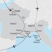 Map of Paris, Provence & the Cote d'Azur Educational Tour 
