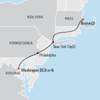Map of Boston, New York City, & Washington, DC Class Trip