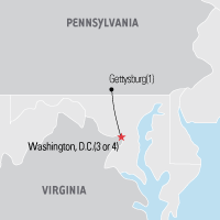 Map of Gettysburg & Washington DC Class Trip
