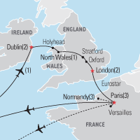 Map of Dublin, London, & Paris Educational Tour