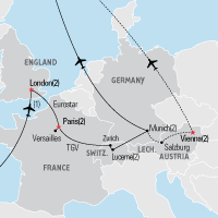 Map of London, Paris, & the Alps Educational Tour