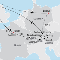 Map of France, Switzerland, Austria & Germany Educational Tour