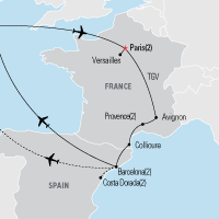Map of Paris, Biarritz & Barcelona Educational Tour 