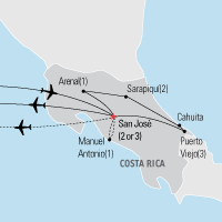 Map of Insider's Costa Rica tour - Explorica