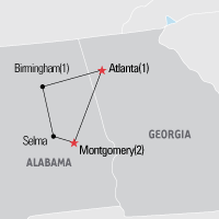 Map of the Southern Civil Rights Tour