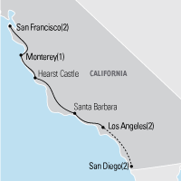 Map of San Francisco to Los Angeles: The Pacific Coast Educational Student Tour and Trip