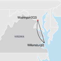 Map of Washington, DC & Colonial Virginia Educational Student Tour and Trip