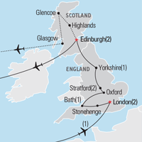 Map of London, The Countryside & Edinburgh Educational Tour