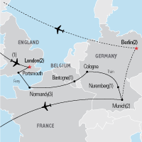 Map of US History in Europe tour - Explorica