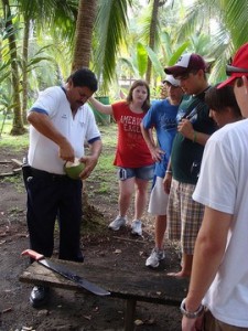 Tasting fresh coconut milk